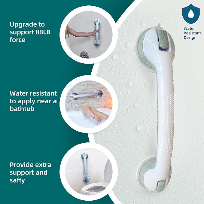 2 Pack Heavy-Duty Shower Grab Bars - Gemroom 16.5 Inch Grey Suction Bar Handles for Elderly, Seniors, Handicap, Safety Balance Assist Grip for Bathroom, Toilet - Anti-Slip, Shower Handles Hand Rail