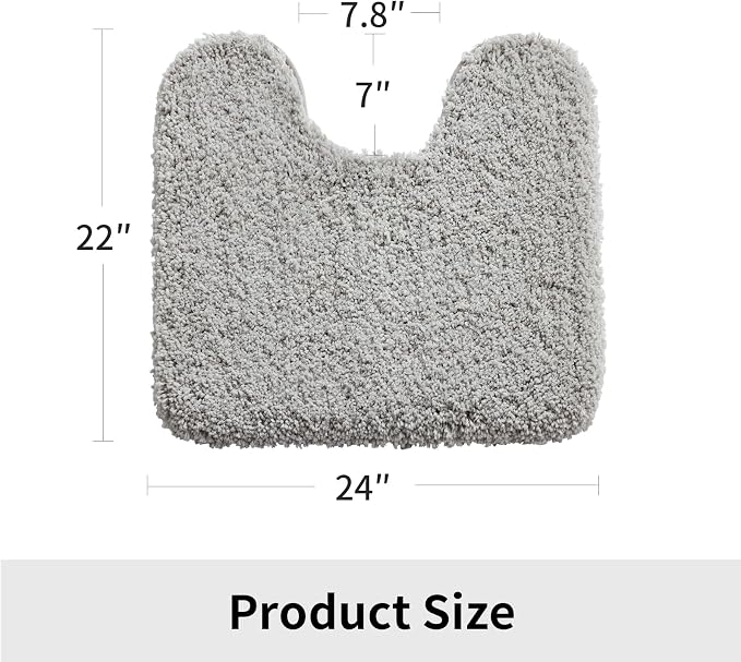 Disolla Toilet Mat 22x24 Grey - Non Slip Fluffy U-Shaped Contour Rug, Ultra-Soft Plush Toilet Floor Mat, Absorbent & Machine Washable