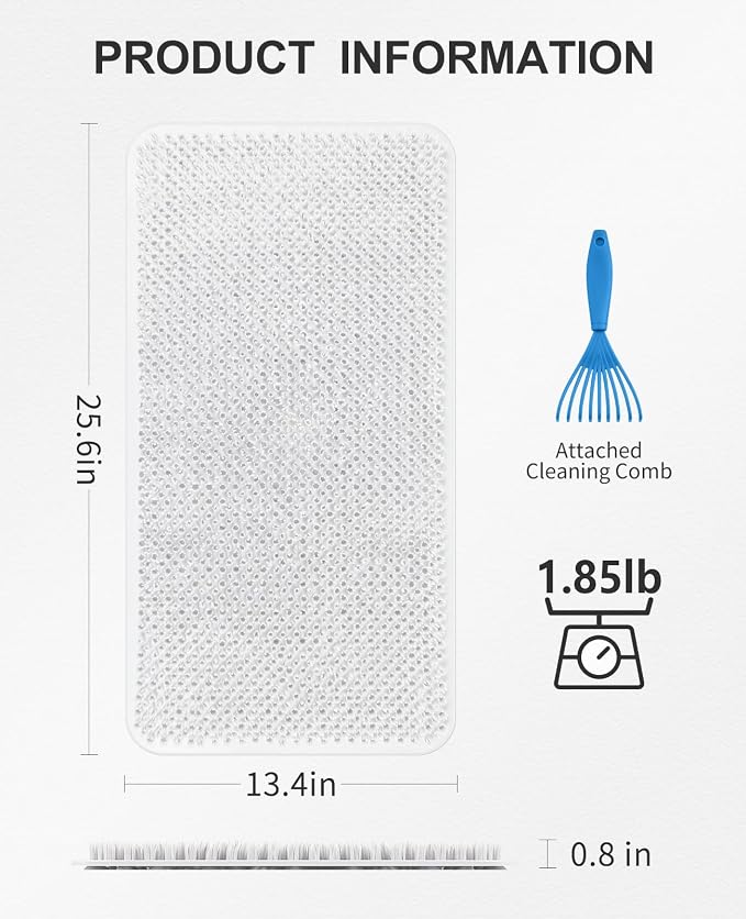 OTHWAY Non Slip Grassy Bathtub Mat : 25.6X13.4 Inches Sturdy But Soft Bath Mat_Quick Drain Shower Floor Mat with Soft Bristles for Scrubbing Feet (White)