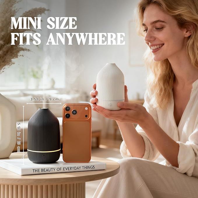 Essential Oil Diffuser, 2Pack, 100ml Aromatherapy Diffuser, Mini Ultrasonic Diffuser for Essential Oil, Home, Office, Cool Mist Humidifier with 7 Led Light, Auto Shut-Off, White & Black
