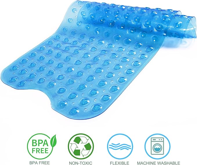 Tree Bud Bathtub Mats for Shower Tub Non-Slip Bath Mat 39 x 16 Inch Extra Long Shower Mat, Bath Tub Mat for Bathroom with Machine Washable, BPA Free for Kids (Clear Blue)