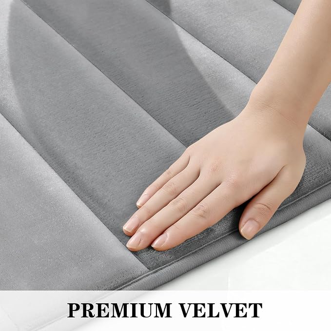 BYSURE Grey Memory Foam Bathroom Rug Set 3 Piece, Non Slip Extra Soft Absorbent Bath Mats, Machine Washable & Dry Toilet Mat Sets for Bathroom Floor