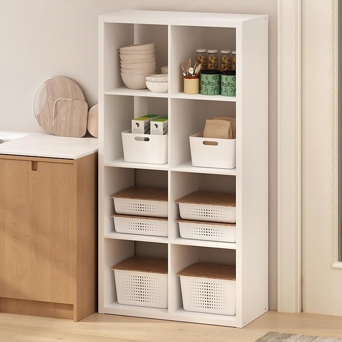 Furinno HERMITE Kitchen Island, 8-Cube Coffee Bar, Extra Thick Kitchen Storage, Bakers Rack, for Pantry Organizers and Storage, Kitchen Organization, White