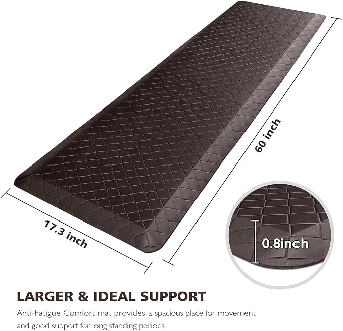 HappyTrends Kitchen Floor Mat - 4/5 Inch Thick Anti-Fatigue Kitchen Rug,Waterproof Non-Slip Kitchen Mats and Rugs Heavy Duty Ergonomic Comfort Rug for Kitchen,Office,Sink(17.3" x 60", Chocolate)