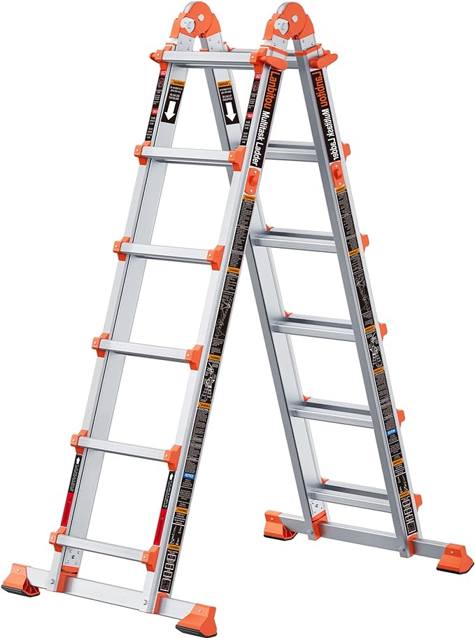 LANBITOU Ladder, A Frame 6 Step Ladder Extension, 22 Ft Anti-Slip Multi Position Ladder, Storage Folding Ladder, 330 lbs Security Load Telescoping Aluminum Ladders for Stairs Home Indoor Outdoor Roof