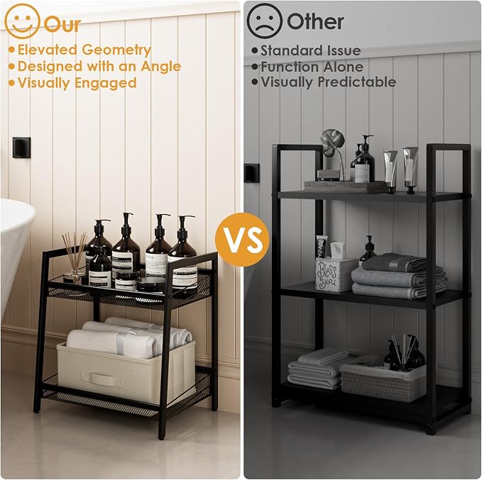 Masupu 2 Tier Bathroom Shelf, Bathroom Organizer and Storage for Small Space, Free-Standing Metal Rack Shelves Waterproof for Kitchen, Bathroom, Laundry, Toilet, Black