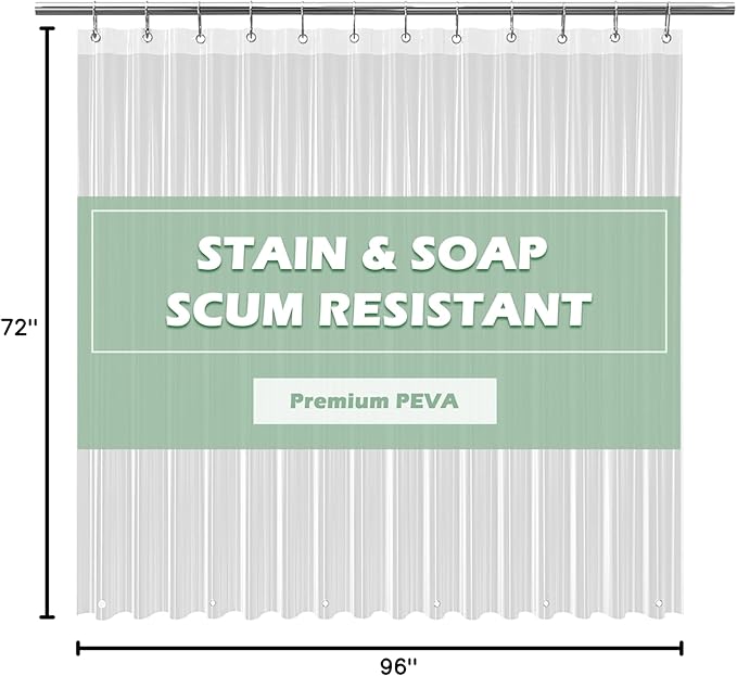 EHZNZIE Crystal Clear Shower Curtain Liner 72x96, PEVA Waterproof Bath Curtain, No Chemical Smell, 3 Weighted Magnets, Durable with Rustproof Metal Grommets