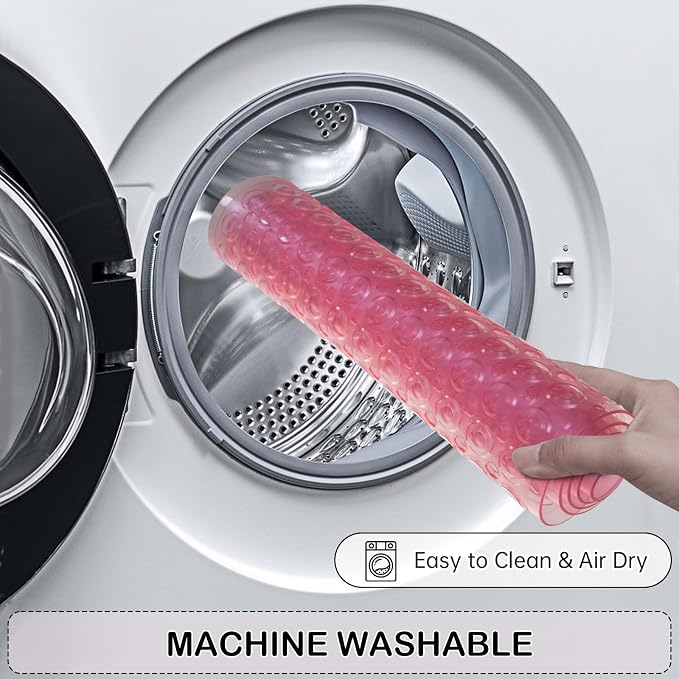 Non-Slip Bathtub and Shower Mats, Power Grip Bath Mat 35 x 16.3 Inch with Suction Cups and Drain Holes for Tub Bathroom Floor Safety, Machine Washable Soft Bathmat, Clear Pink