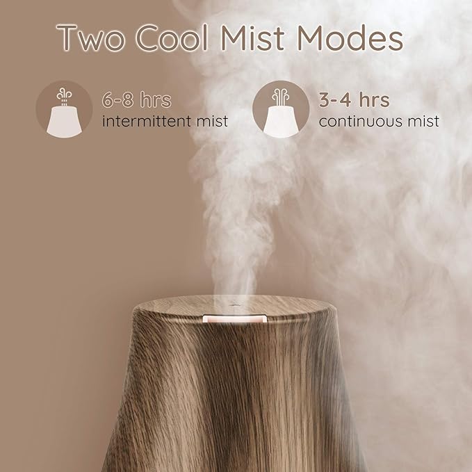 Aromatherapy Essential Oil Diffuser for Room: Air Humidifier Aroma Scent Cool Mist Diffusers Colorful Light Cute Mini Small Waterless Auto Off Ultrasonic for Home Bedroom (Brown Wood Grain)