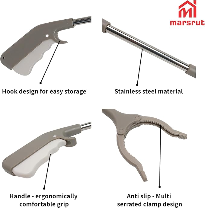 2pcs Short Grabber Reacher Tool for Seniors, 16 Inch Small Mini Extra Strong Tongs for Handicap Elderly Childrens Adult, Trash Litter Reaching Picker Stick, Heavy Duty Extension Helping Hands, Grey