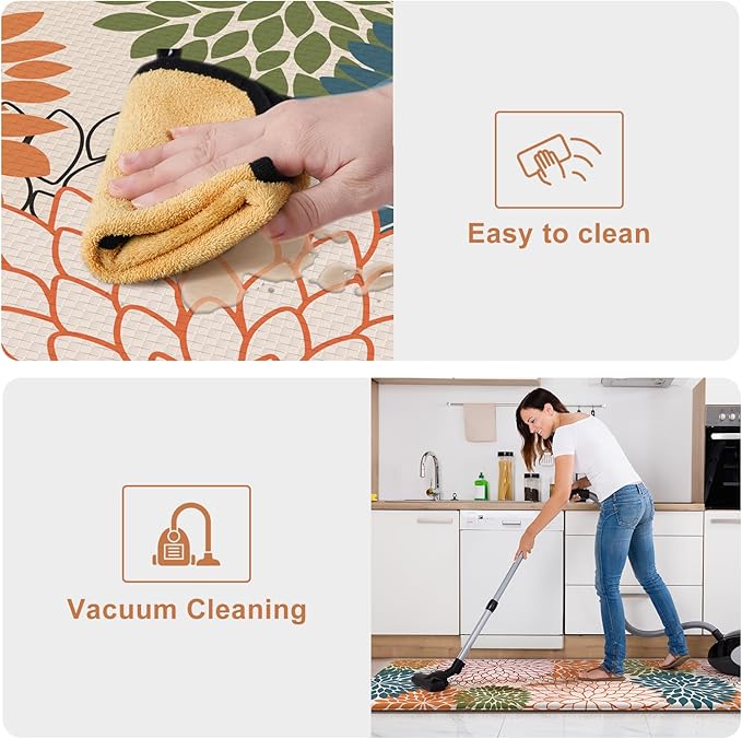 Collive Kitchen Rugs and Mats Cushioned Anti Fatigue Kitchen Mat 2PCS Non-Skid Waterproof Kitchen Runner Rug Comfort Foam Standing Mat for Floors,Office,Laundry,Sink,Floral