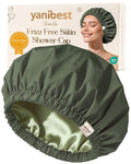 Yanibest Satin Lined Shower Cap for Women Reusable Waterproof, Frizz Free & Large Bath Cap with Soft Elastic Band, Luxury Hair Protection Caps (Green)