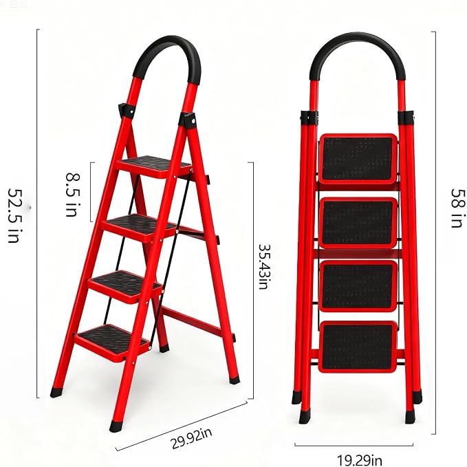 4 Step Folding Ladder, Portable and Compact, Anti-Slip Multi-Use Household Step Ladder for Home, Kitchen, Office, and Garage – Easy Storage, Sturdy and Durable