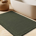 Waffle Bath Mat, Boho Woven Modern Bath Rug Absorbent Non Slip, Ultra Soft Bathroom Mats, Machine Washable Knit Bath Rugs with Border for Bathroom, Bedroom, Kitchen, Shower, Tub, 32"x20", Dark Green