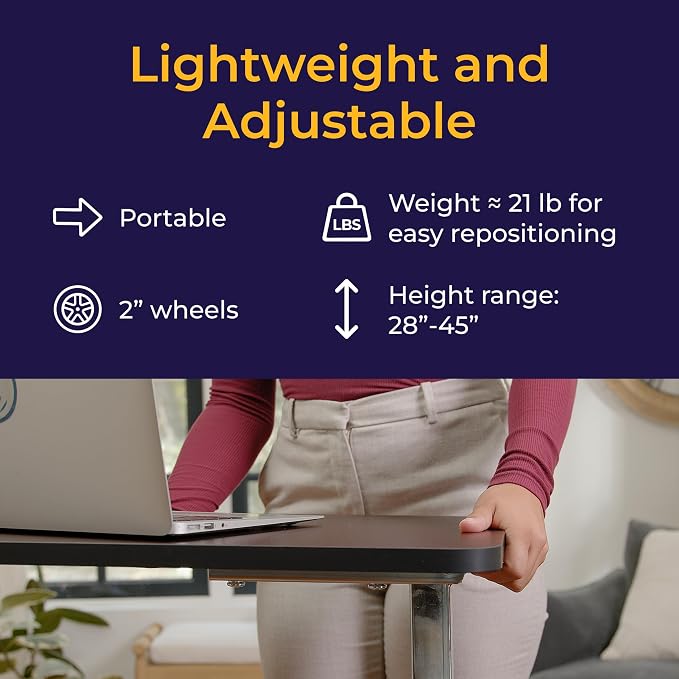 Drive Medical Overbed Table with Wheels - Secure Height Adjustment for Comfort - Non Tilt Surface - Smooth Rolling Design - Home & Hospital Use - Woodgrain Laminate Top - Silver Vein