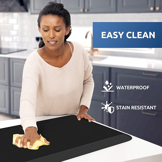 KitchenClouds Kitchen Mat Cushioned Anti Fatigue Kitchen Rug Non Slip Standing Mat Comfort Floor Mats for Sink Office (17.3"x39"- 0.8inch,Black)