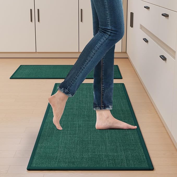 SUMLANS Kitchen Mat Set of 2 PCS, Christmas Cushioned Non Slip Rugs for Kitchen Floor, Absorbent Runner Comfort Standing Mats Washable for Kitchen, Office, Home (Green, 17.3"x47"+17.3"x30")