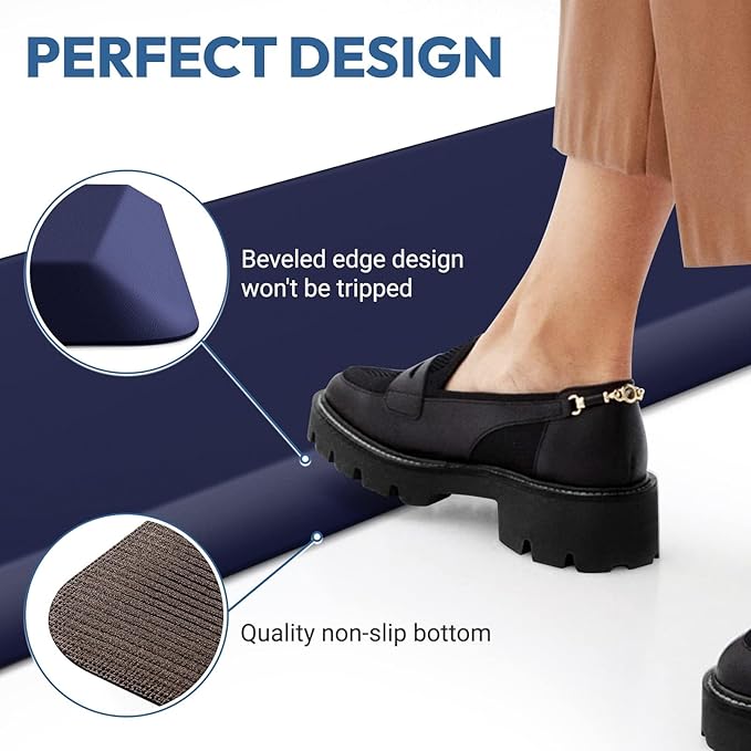 4/5 Inch Thick Kitchen Mat - Cushioned Anti Fatigue Mats for Kitchen Floor - Easy to Clean, Waterproof, Non-Slip Kitchen Rug for Sink, Office, Kitchen (17''x24'' Blue)
