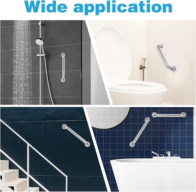 10 Pack Shower Grab Bars for Bathtubs and Showers – Stainless Steel Safety Handrails for Elderly, Seniors, and Handicap – Anti-Slip Bathroom Assist Handle (12.79”, Silver)