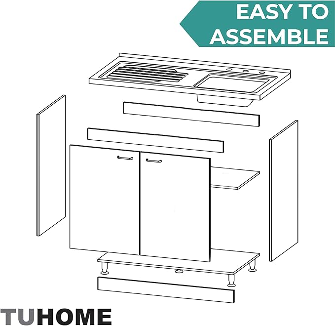 Tuhome Napoles Utility Sink Base Cabinet with Integrated Stainless Steel Countertop, Freestanding Cabinet with Double Doors, Interior Shelf for Laundry Room, Utility Room, Mudroom or Kitchen