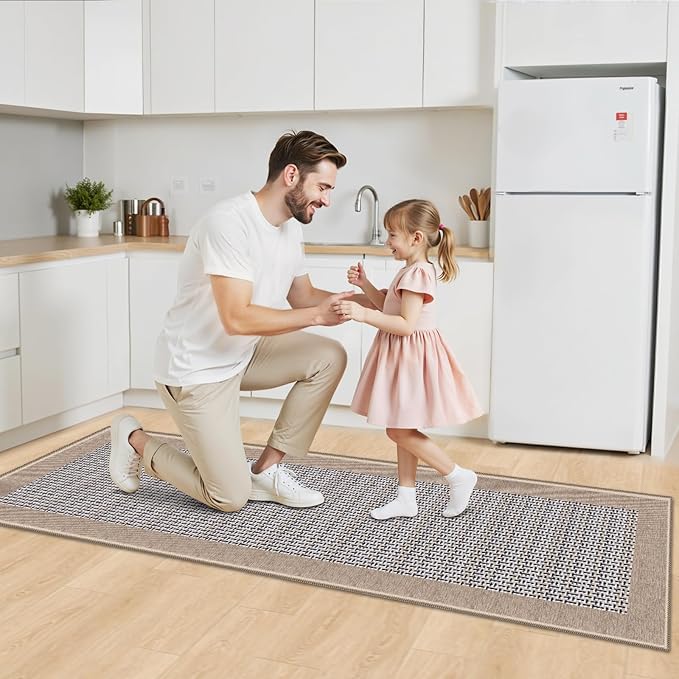 StepRite Kitchen Rugs, Kitchen Mats for Floor, 70"x24" Non-Slip Machine-Washable Kitchen Throw Rug, Absorbent Runner Rugs Office, Sink Standing Desk Mat, Decor Carpet, Khaki