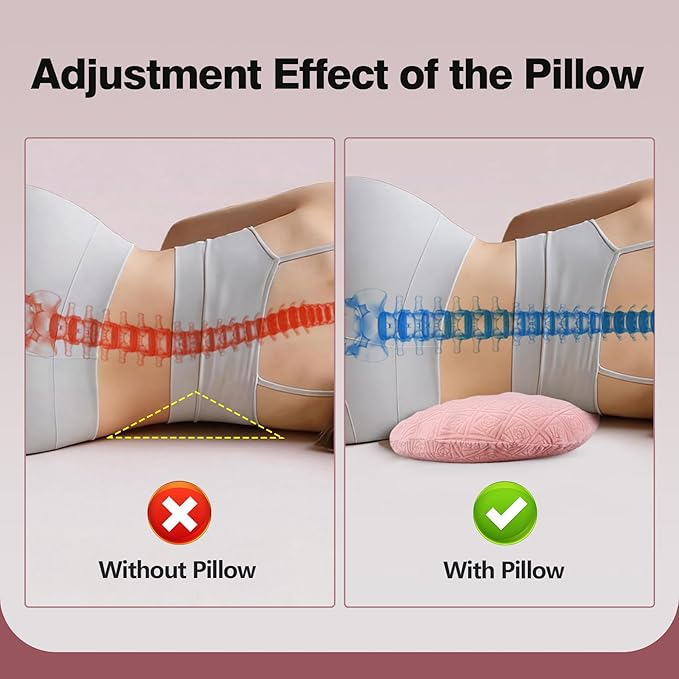 COMFYTHERA Lumbar Support Pillow for Sleeping Memory Foam Lumbar Support Cushion for Lower Back Pain Relief, Back Support Bed Pillow Waist Support (Pink, Large)