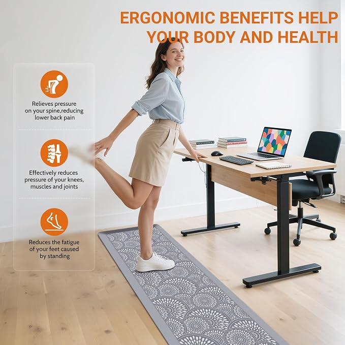 Mattitude 4/5 Inch Kitchen Mat, 17.3x59in Heavy Duty Ergonomic Comfort Foam Standing Desk Mat, Waterproof Non-Slip Standing Mats and Rugs for Kitchen, Office, Grey