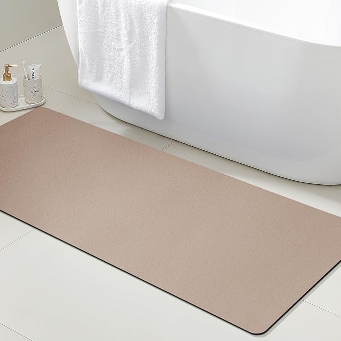 ACCUMTEK Non Slip Bath Mat, Thin Bathroom Rugs Fit Under Door, Quick Dry Bath Mats, Machine Washable Bath Rugs for Bathroom, Bathtub & Kitchen, Bathtub & Kitchen, Taupe/Solid/48 x20