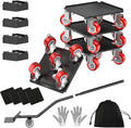 LOYAL TIGER 1500LBS Heavy Duty Furniture Dolly Movers Set with Lifter, 5-Wheel Carbon Steel Moving Rollers with Locking Casters for Refrigerator, Washer, Sofa & Cabinet(5.4 Inch, Red)