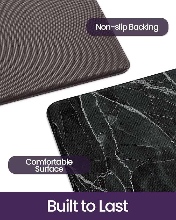 DEXI Kitchen Floor Mats Cushioned Anti Fatigue, 23x59 Large Wide Standing Comfort Runner Rug Waterproof, Marble Memory Foam Padded for Front Sink Laundry, Black
