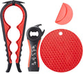 Jar Bottle Opener for Weak Hands,4 &5 in 1 Multi Function Non-Slip Can Lid Opener Tools with Silicone Jar Gripper Pad,Suitable for Seniors,Children and Arthritic Hands (Red)