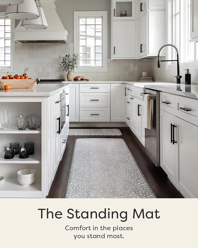 House of Noa Nama Standing Mat – Anti-Fatigue Kitchen Mats for Floor, Cushioned & Non-Slip Kitchen Comfort Mat for Standing, Thick Foam Anti-Fatigue Mat for Kitchen & Workspaces, Fawn Silver 22" x 72"