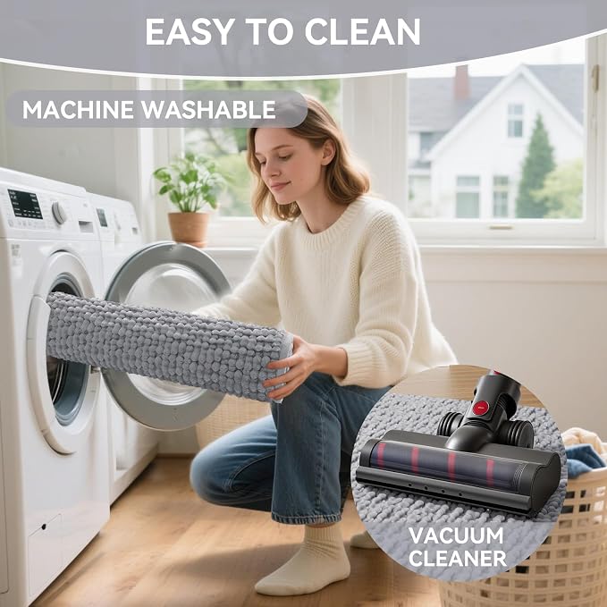 16x24 Extra Soft Chenille Bathroom Rugs - Non Slip Quick Dry Absorbent & Washable Bath Mat, Thin Low Profile Fit Under Door, Shower Mat for Outside Shower - Grey