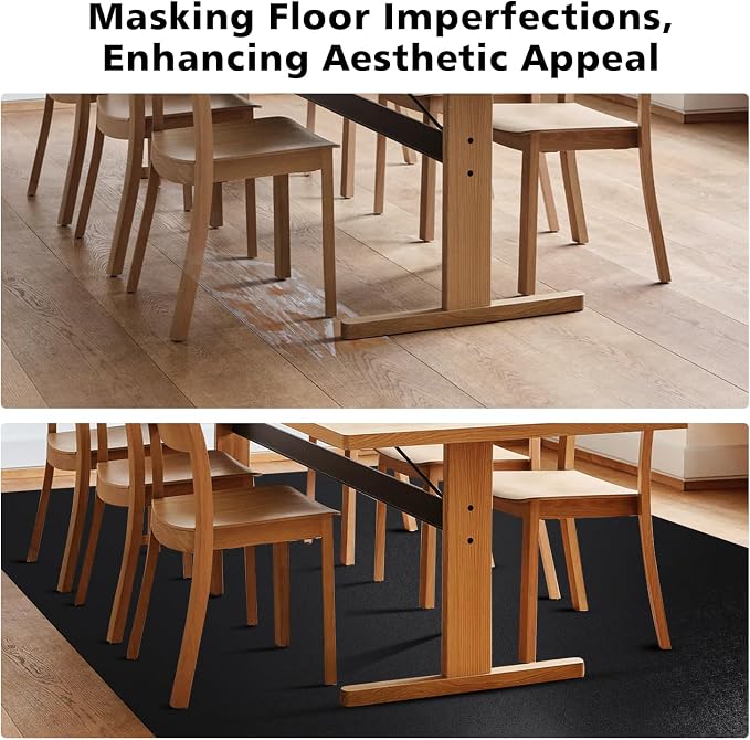 Vinyl Floor Mat for Home, Black Waterproof Area Mat for Under Dining Room Table, Sturdy Plastic Rug Protector for Kitchen, Living Room, Yard, Garage (8'×10')