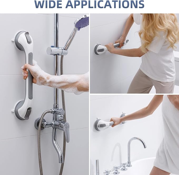 Grab Bars for Bathtubs and Showers 2 Pack Shower Handle, Heavy Duty Suction Grab Bar Bath Handrails for Seniors and Elderly, Bathroom Safety Grip No Drilling Waterproof Removable, Grey