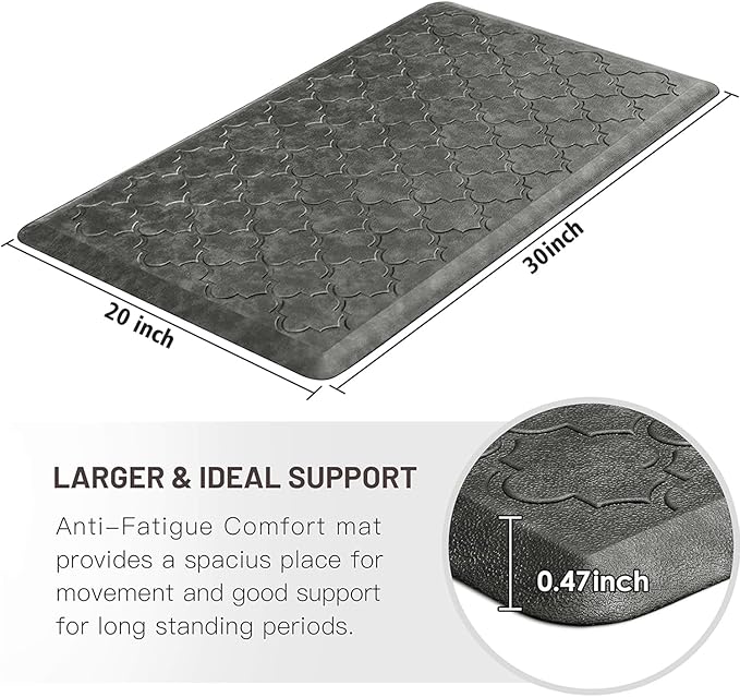 WISELIFE Kitchen Mat Cushioned Anti Fatigue Floor Mat,20"x32", Thick Non Slip Water Resistant Kitchen Rugs and Mats,Heavy Duty Foam Standing Mat for Kitchen,Floor,Home,Desk,Sink, Grey