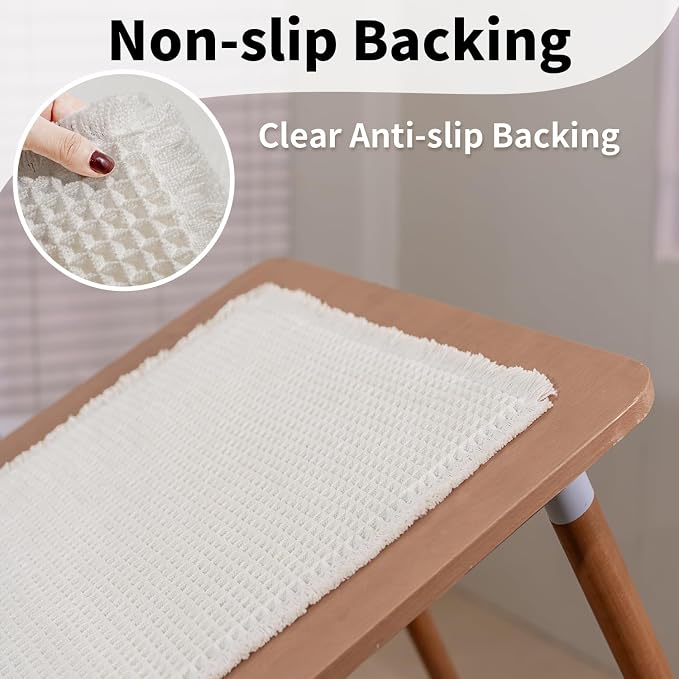 White Bathroom Rugs, Waffle Bath Mat Non Slip Washable, Super Absorbent & Quick Dry, Boho Bath Mat Farmhouse Bathroom Decor, 20'' x 48'', White