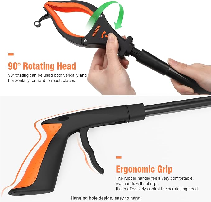 2-Pack Grabber Reacher Tool, 32" Grabbers for Elderly, Trash Picker Grabber with Light, Extended Claw Reacher Tool, Foldable Pick Up Grab Tool, Magnetic Sticks Grippers for Reaching (Orange)