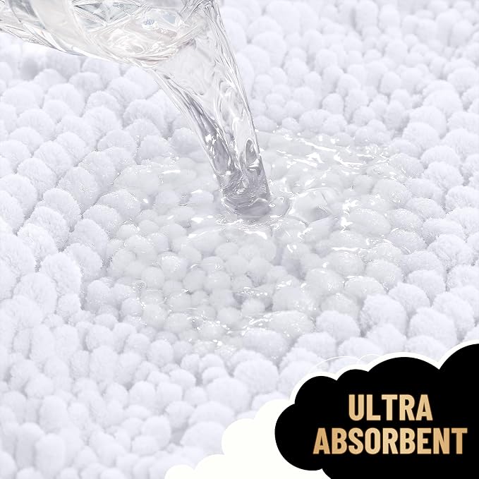 OLANLY Thick Large Bathroom Rugs 47x32, Extra Soft Absorbent Chenille Striped Bath Rugs, Rubber Backing, Machine Wash Dry, Bath Mats for Bathroom Floor, Tub and Shower, Home Decor Accessories, White