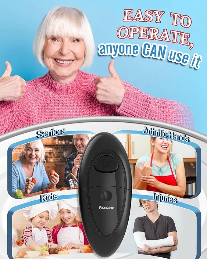 Electric Can Opener, Automatic One Touch Can Opener with Smooth Edge Safety Cut, Hands Free Battery Operated Can Opener for Seniors, Arthritis & Weak Hands, Fits Most Can Sizes