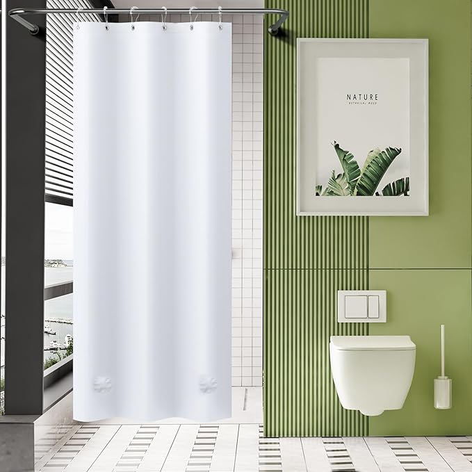 AmazerBath Stall Shower Curtain 36x72, White Shower Curtain Plastic, Small Shower Curtain Liner Heavy Duty Thick PEVA, Walk in Shower Liner with 2 Weighted Stones and 6 Grommet Holes