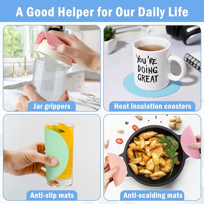 Aixoom Rubber Jar Opener Pads Set of 4, Round Heat-insulated Non-Slip Gripper Pads for Jars, Kitchen Tool for Easy Opening (Circle, Light Color)