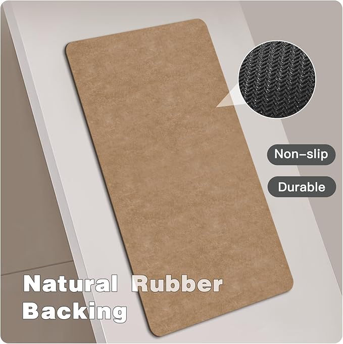 TYUU Bathroom Mat Quick Dry, Bathroom Rugs Non Slip Washable Thin Absorbent Bath Mat Fits Under Door Bathroom Floor Mat Perfect for Bath, Shower, or Sink 24"x48" Camel