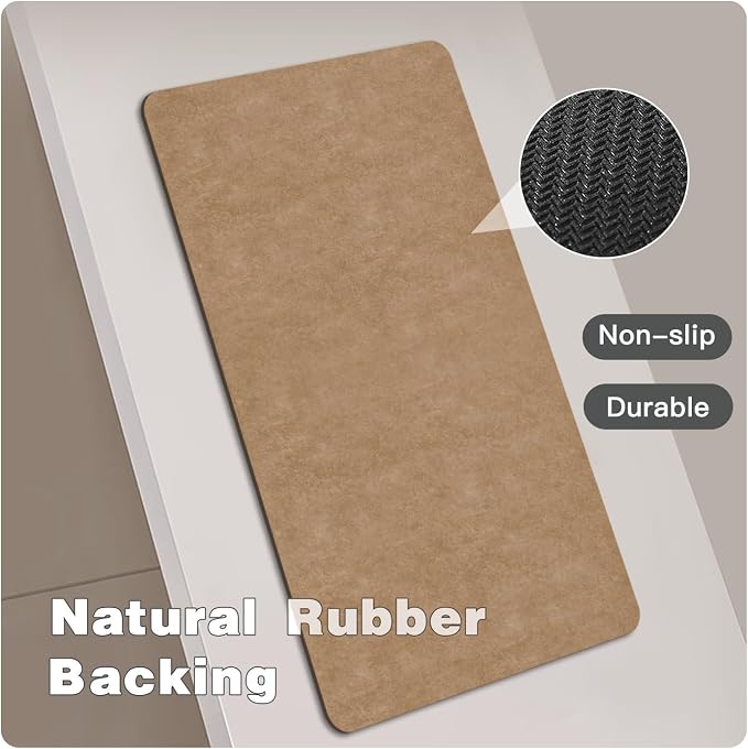 TYUU Bath Mat, Bathroom Rugs Non Slip Washable Thin Absorbent Quick Dry Bath Mat Fits Under Door Bathroom Floor Mat Perfect for Bath, Shower, or Sink 20"x48" Camel