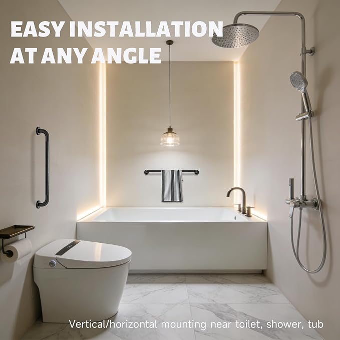 36 Inch Shower Grab Bar 1.25" Dia, Black Anti Slip Bathroom Grab Bar, 304 Stainless Steel Knurled Handicap Grab Bars, Safety Support Handrail, Assist Bath Shower Handle for Elderly Injury Senior