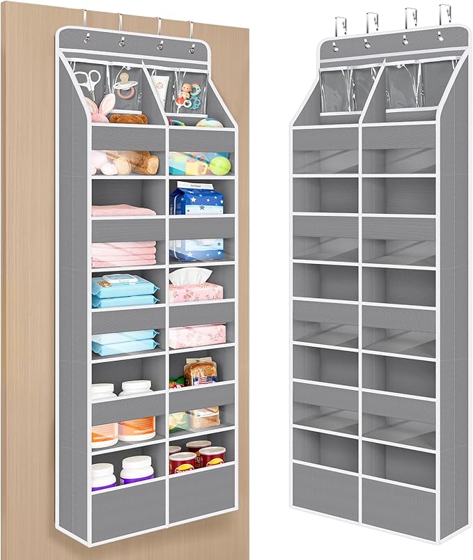 Univivi 6-Shelf Over Door Hanging Organizer Fabric Door Organizer with 10 Deep Pockets and 4 Small PVC Pockets Hanging Storage Organizers for Baby Nursery(Grey)