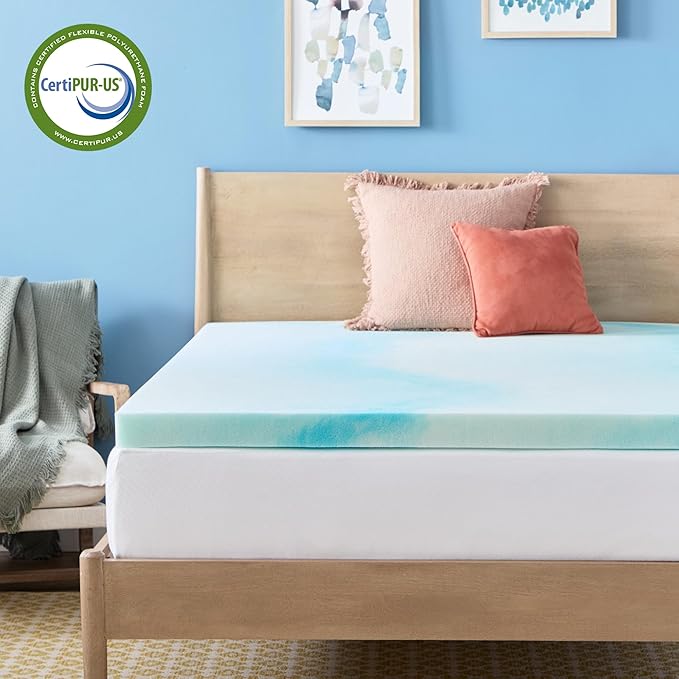 Linenspa 3 Inch Swirl Gel Memory Foam Mattress Topper, Twin XL Size – Cooling Gel Infused, Ventilation Holes – Pressure Relieving Bed Topper – CertiPUR Certified – Dorm Room Essentials