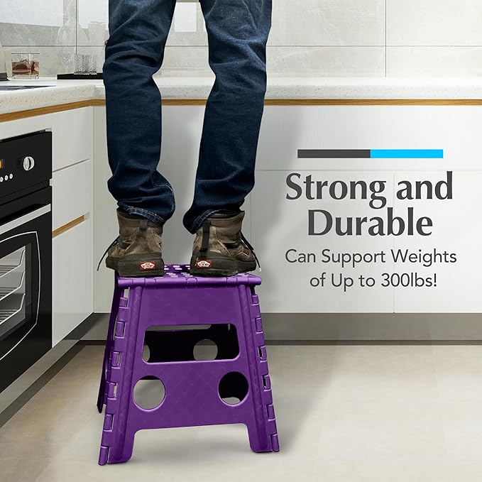 Handy Laundry Folding Lightweight Step Stool - Sturdy Enough to Support Adults - Opens Easy with One Flip - Great for Kitchen, Bathroom or Bedroom (White - 13 Inch)