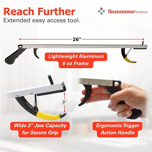Sammons Preston Reacher, Standard, 26", Grabber Reacher Tool, Lightweight Trash Picker Grabber & Garden Nabber, Handy Aluminum Picker Up Tool & Reaching Claw, Portable Reaching Assist & Dressing Tool