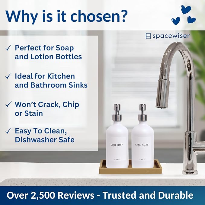 Spacewiser Countertop and Vanity Tray – Small 7.7" Silicone Soap Dispenser Trays, Flexible Bathroom Trays, Dish Soap Holder Kitchen Counter Caddy, Organizer Sink Tray for Soaps Bottles, Sponge, Keys